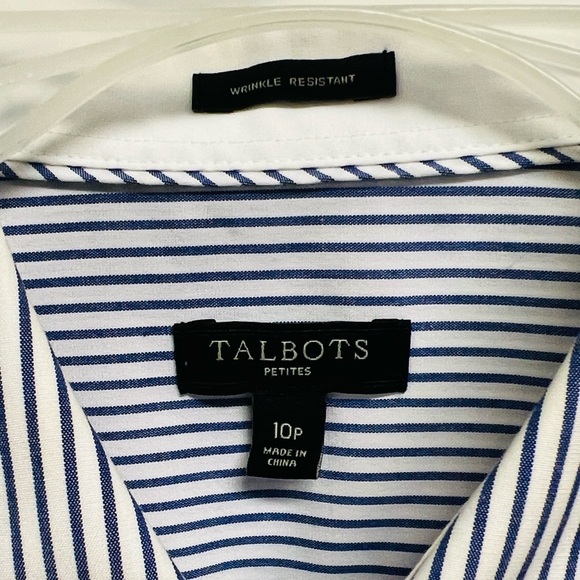 Talbots White and Blue Striped Fitted Mid Sleeve Top Size 10P - Picture 2 of 7